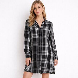 Loft Black & White Plaid Shirt Dress | Size XL